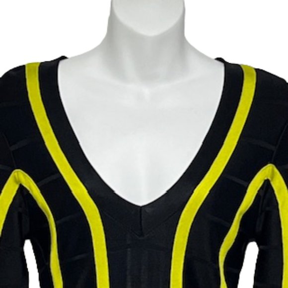 FRENCH CONNECTION Black And Yellow Bandage Midi Dress Size 6 - Picture 6 of 16